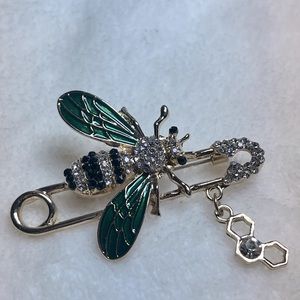 Enamel and crystal bee brooch gold tone